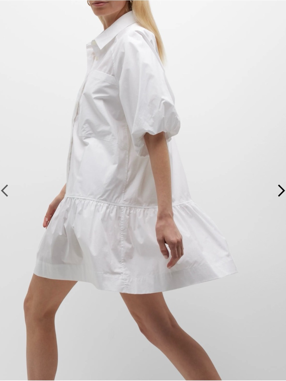 Jonathan Simkhai White Puff-Sleeve Shirt Mini Dress